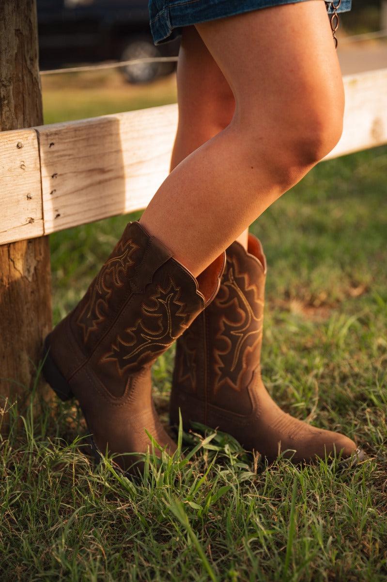 Lebo's 1923 Women's Brown Leather Round Toe Western Boots L1202