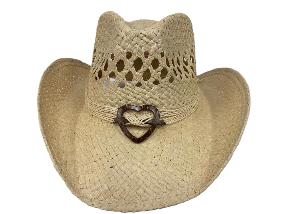 Lebo's Beige Ladies Fashion Straw Western Hat with Heart ZA260BG