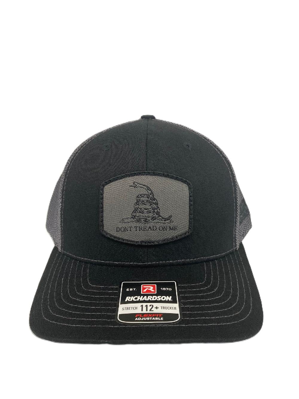 Lebo's Black Richardson 112 Plus Trucker Hat with Grey Don't Tread on Me Patch 112PL-BGP-DTOM