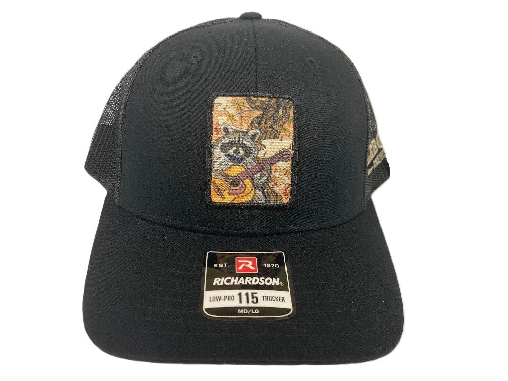 Lebo's Black Richardson 115 Trucker Hat with Racoon Patch MFRG-115-B