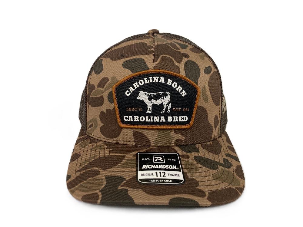 Lebo's Brk/Camo/Brown Carolina Born Carolina Bred Richardson 112PFP Trucker Hat 112PFP-BKDBN-V2