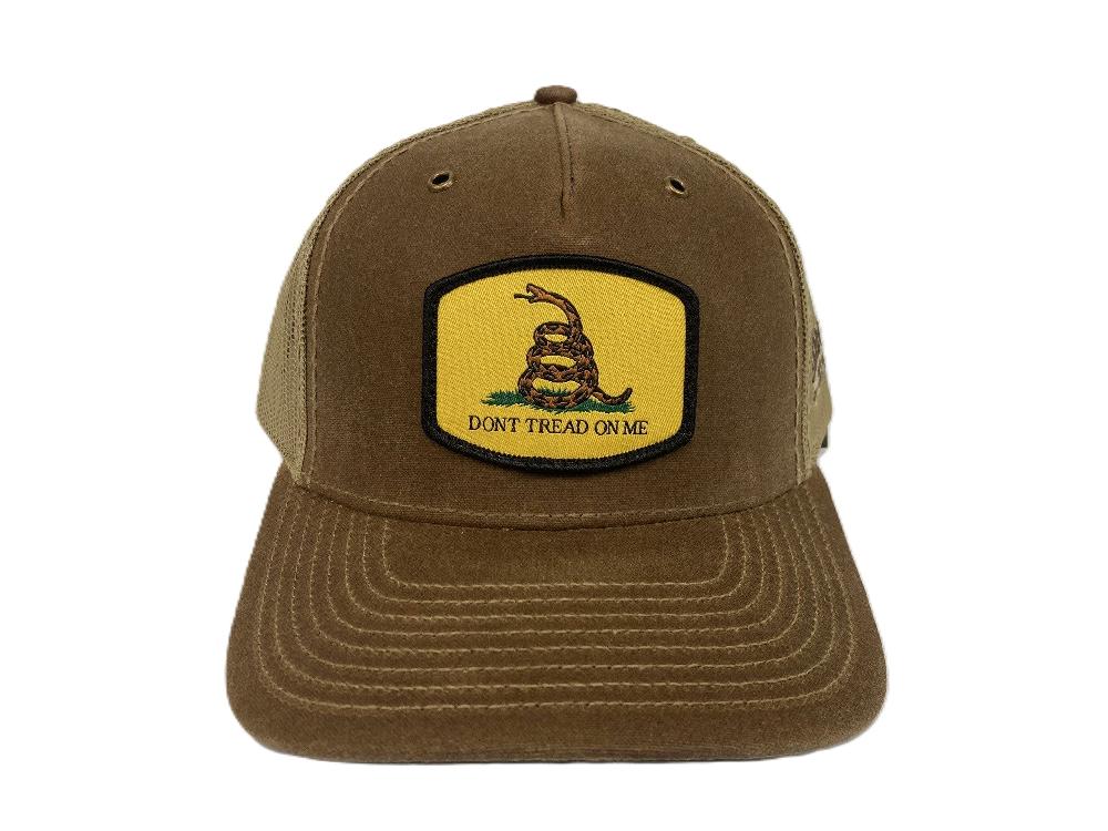 Lebo's Buck/Khaki Trucker Hat with Yellow Don't Tread On Me Patch 112WH-BUK-DTOM