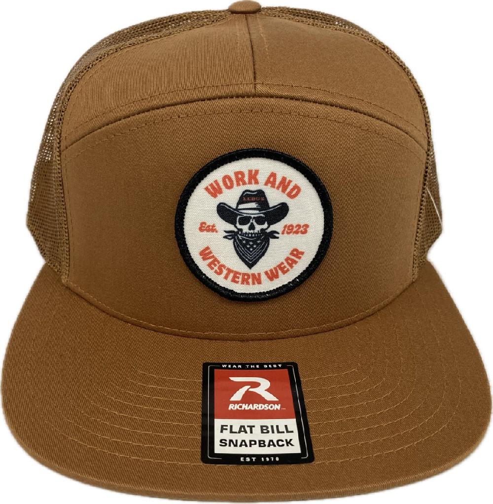 Lebo's Caramel Round Work and Western Wear Patch Hat with Flat Bill and Snapback 168-CR-WW