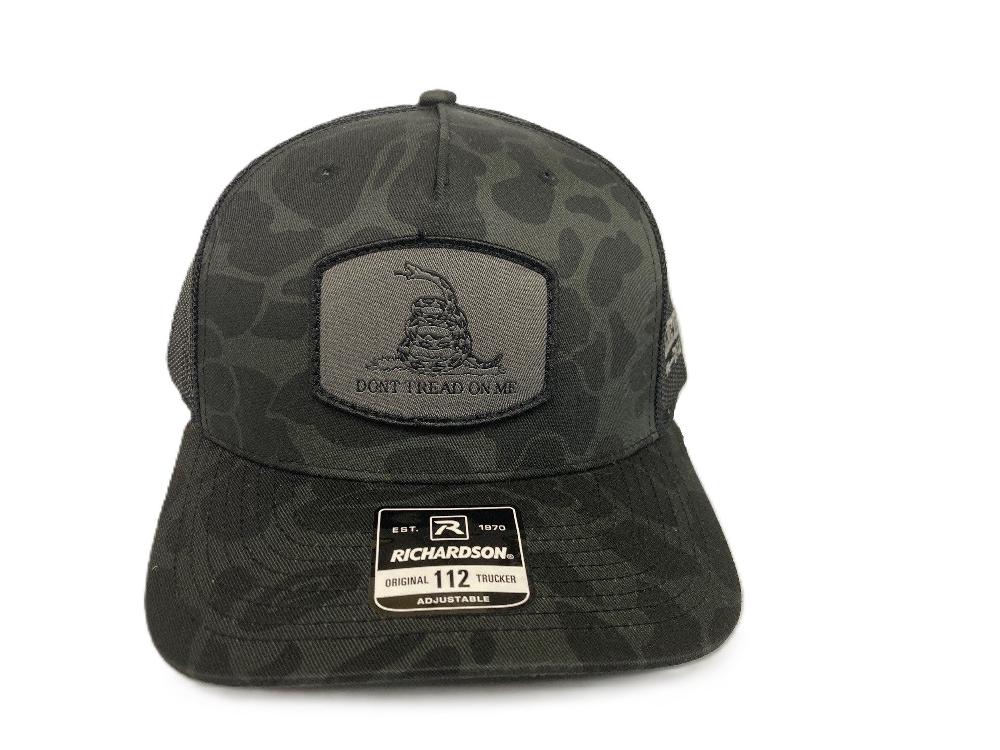 Lebo's Duck Camo Richardson 112 Snapback Trucker Hat with Grey Don't Tread On Me Patch 112PFP-SBDBDTOM