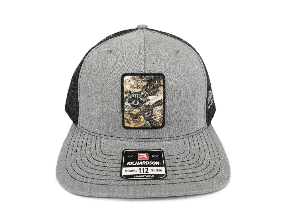 Lebo's Heather Grey/Black Richardson 112 Trucker Cap with Raccon Patch MFRG-112-HGB