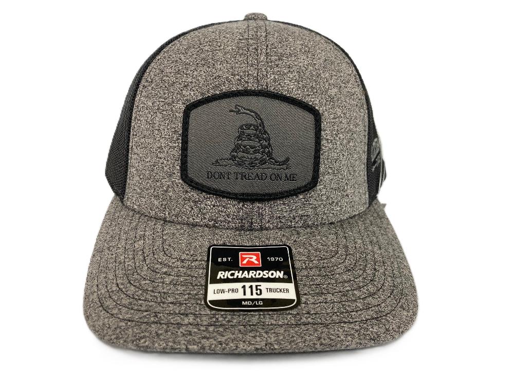 Lebo's Heather Grey/Black Richardson 115CH Low Pro Trucker Hat with Grey Don't Tread On Me Patch 115CH-BHB-DTOM