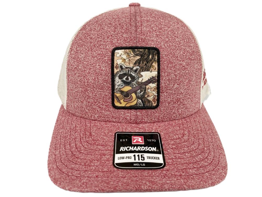 Lebo's Heather Red/Birch Richardson 115 Low Pro Trucker Hat with Racoon Patch MFRG115CH-REHBI