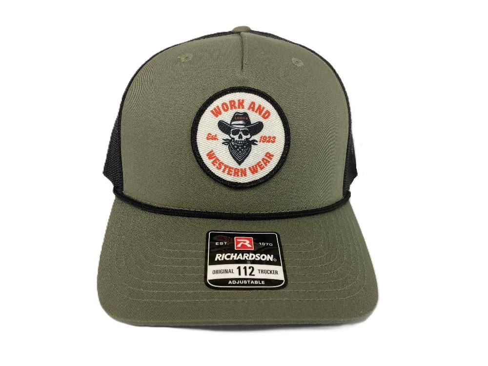 Lebo's Loden/Black Richardson 112 Trucker Hat with 'Work and Western Wear' Round Patch 112FPR-LOBB-WW
