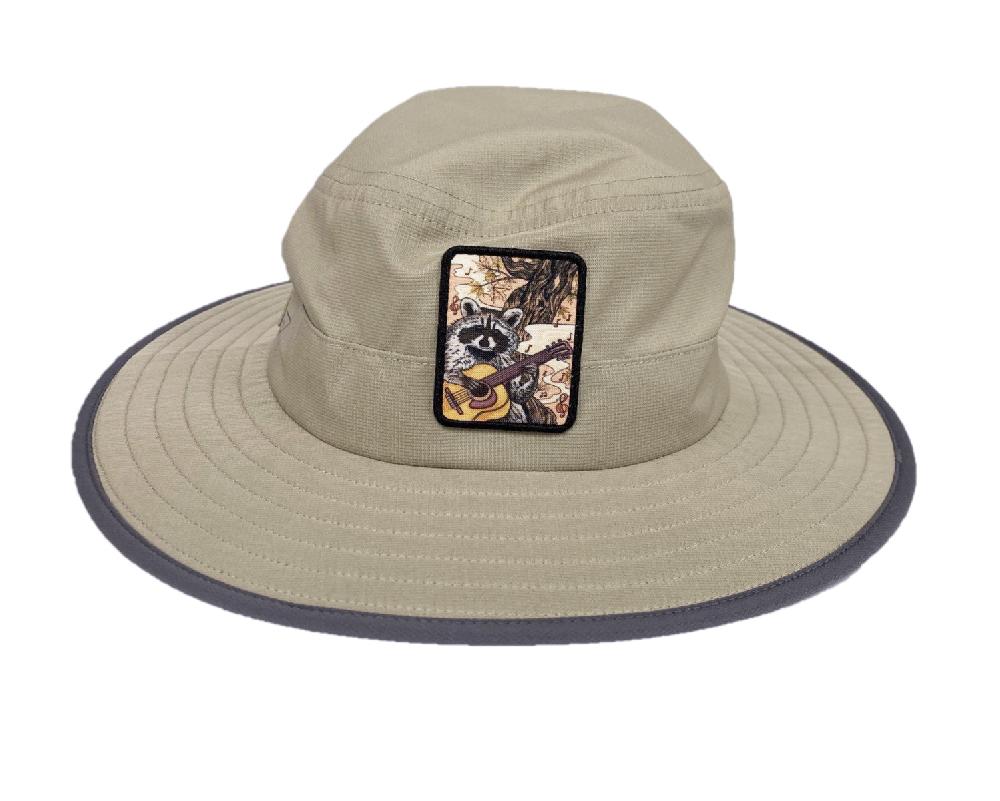 Lebo's Slate Lite Wide Brim Hat with Racoon Patch on the Front MFRG-810-SL