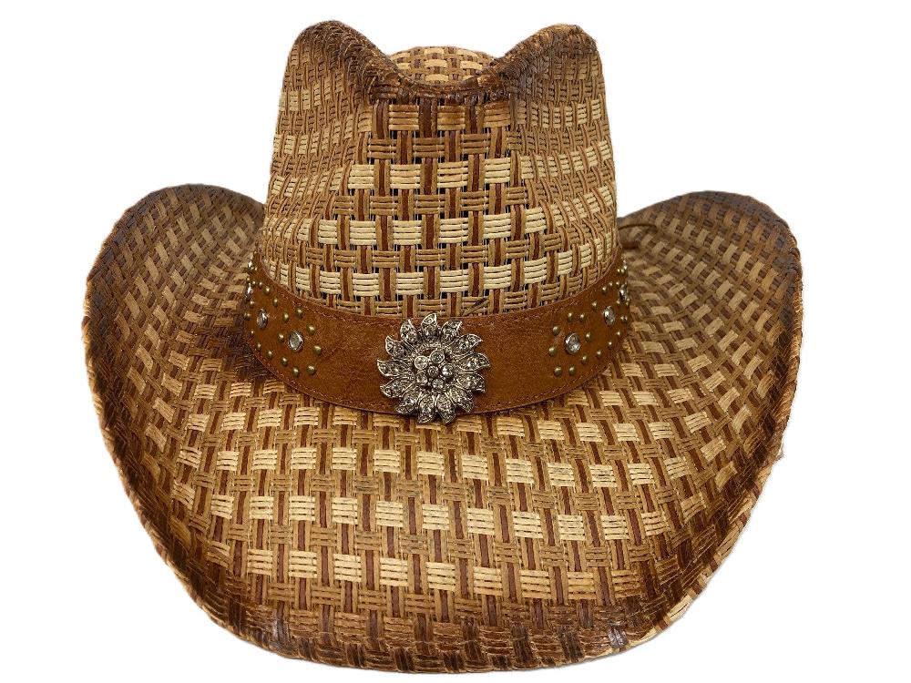 Lebo's Tan/Brown Basketweave Women's Straw Fashion Hat ZA211