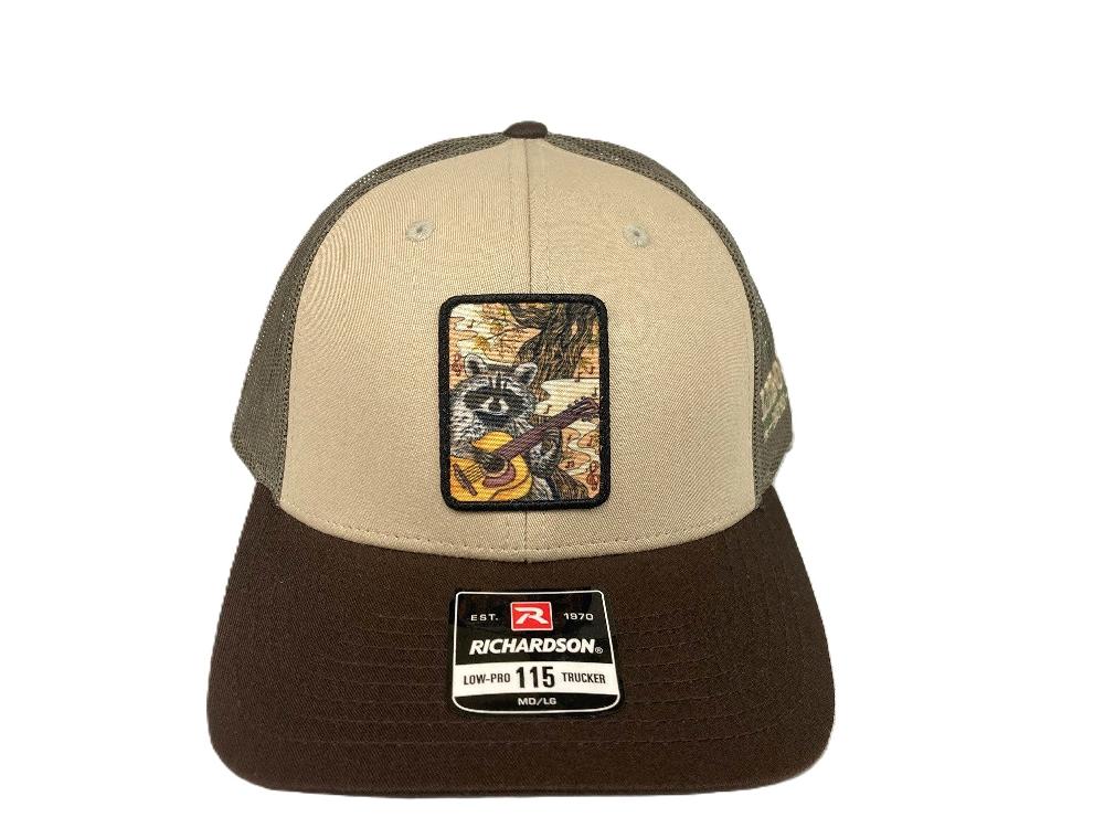 Lebo's Tan/Loden/Brown Richardson 115 Trucker Hat with Raccoon Patch MFRG-115-TLOBN