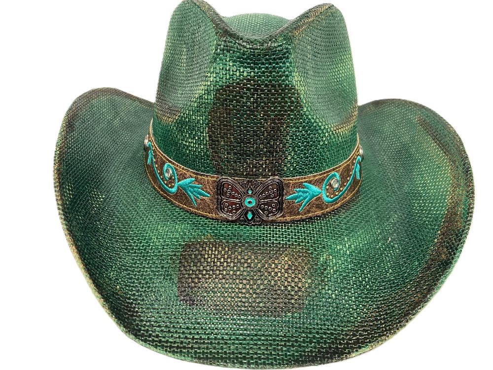 Lebo's Turquoise Painted Splatter Women's Straw Fashion Hat ZA224