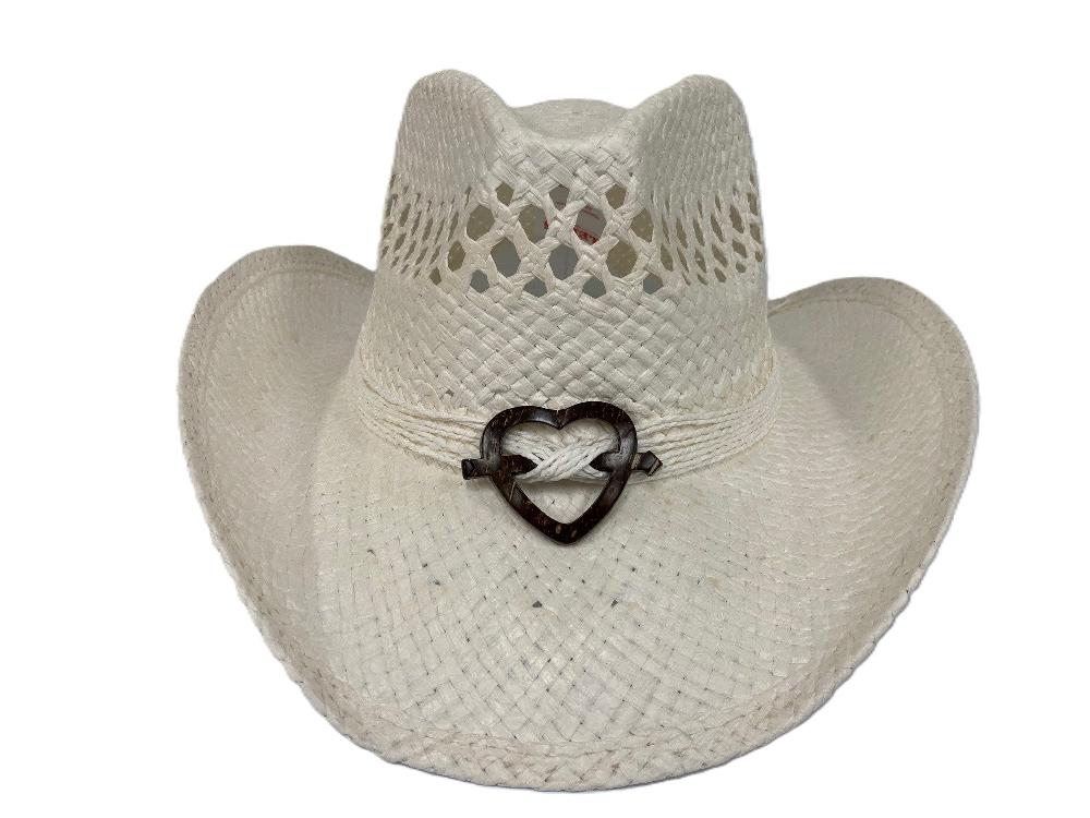 Lebo's White Women's Fashion Straw Hat with Heart ZA260W