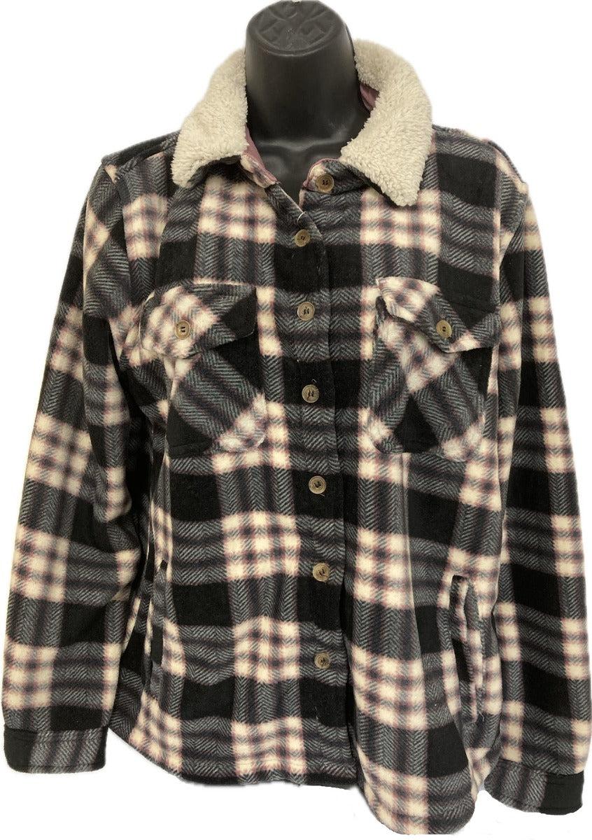 Lee Hanton Black/Cream/Mauve Women's Sherpa Plaid Flannel Jacket LFJ506-BC