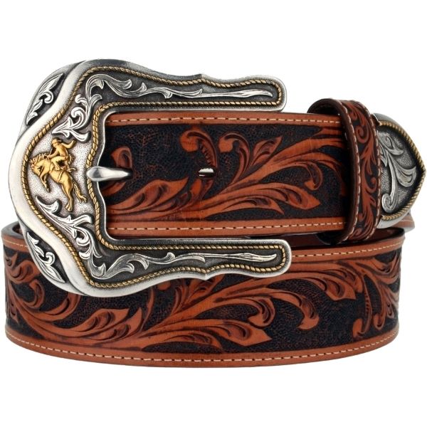 Leegin Tan Leather Tooled Westerly Ride 1 1/2inch Wide Western Mens Belts C41514