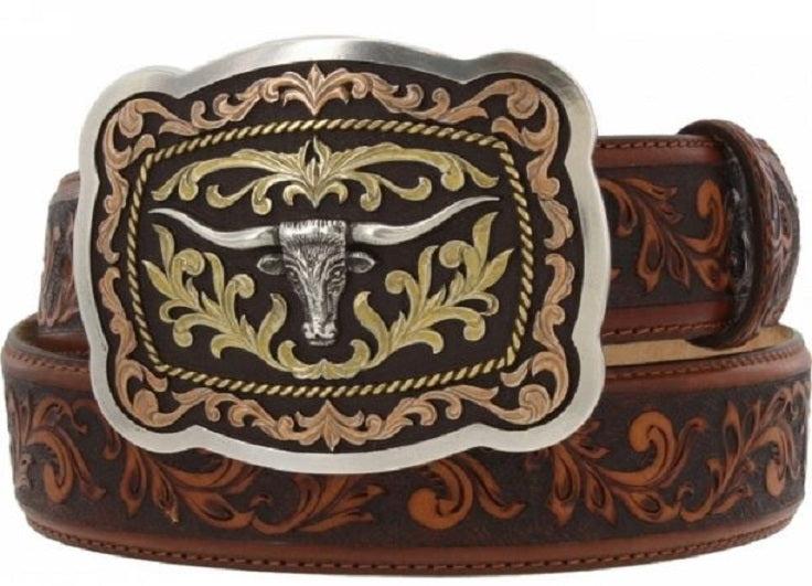 Leegin Tan San Antonio with Leaf Tooling Western Mens Belts C12594