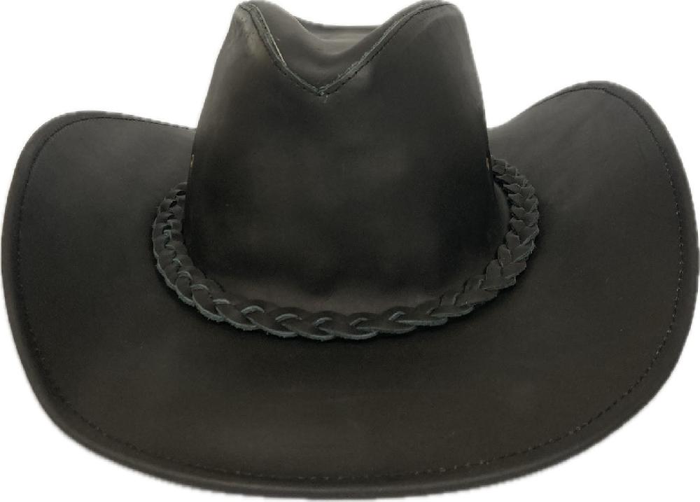 London Milan by Lebo's Black Leather Men's Hat with Braided Hatband LM-BLBRAID