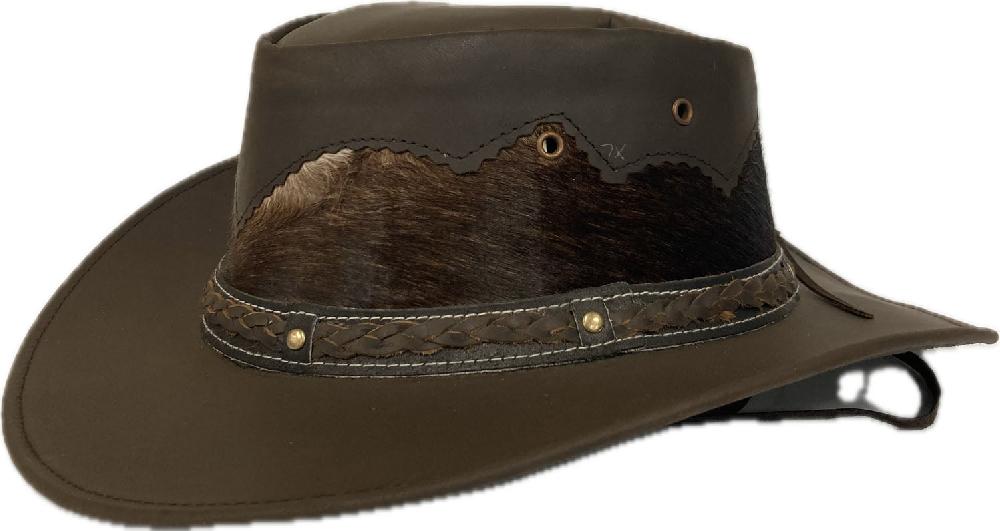 London Milan By Lebo's Brown Leather Men's Hat With Braided Hatband And Cowhide Inset LM-CHH5016