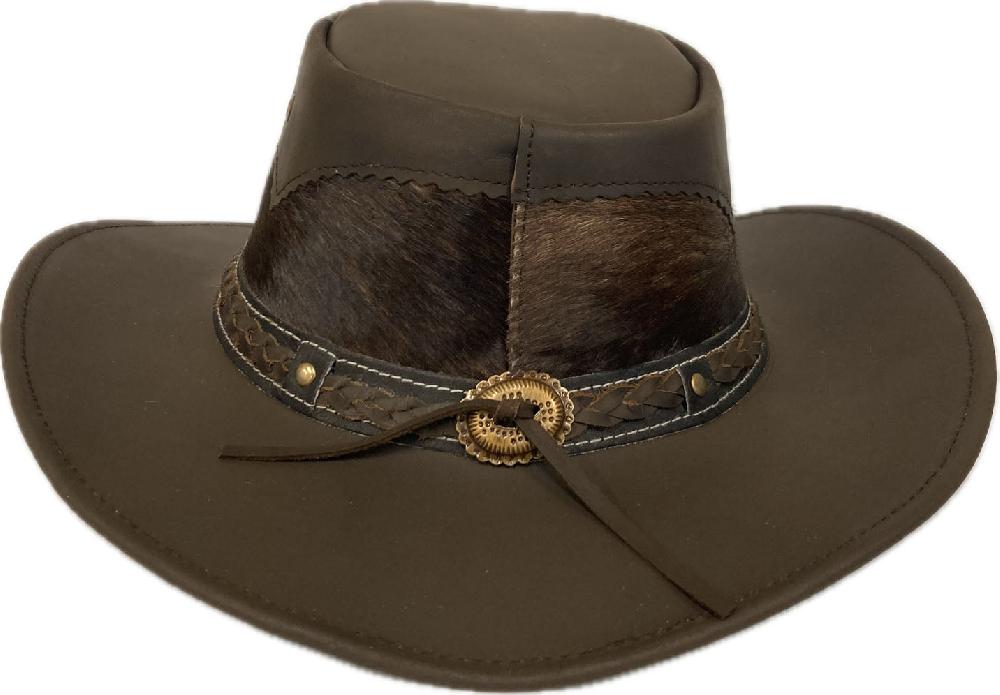 London Milan By Lebo's Brown Leather Men's Hat With Braided Hatband And Cowhide Inset LM-CHH5016
