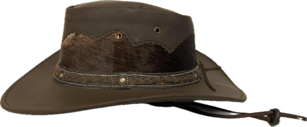 London Milan By Lebo's Brown Leather Men's Hat With Braided Hatband And Cowhide Inset LM-CHH5016