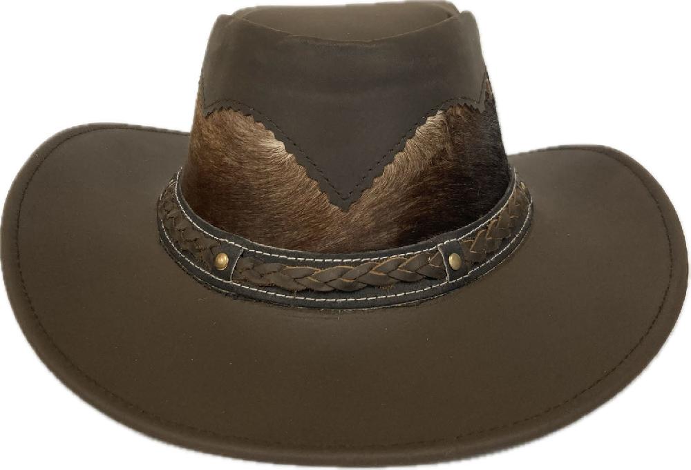 London Milan by Lebo's Brown Leather Men's Hat with Braided Hatband and Cowhide Inset LM-CHH5016