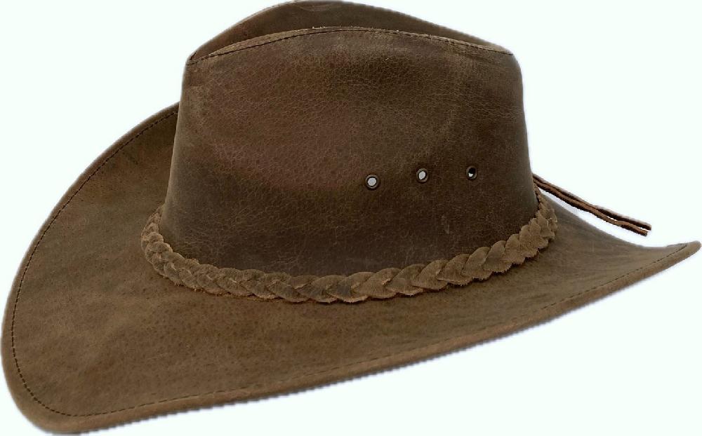 London Milan By Lebo's Distressed Brown Crazy Red Men's Hat With Braided Hatband LM-REDBRAID