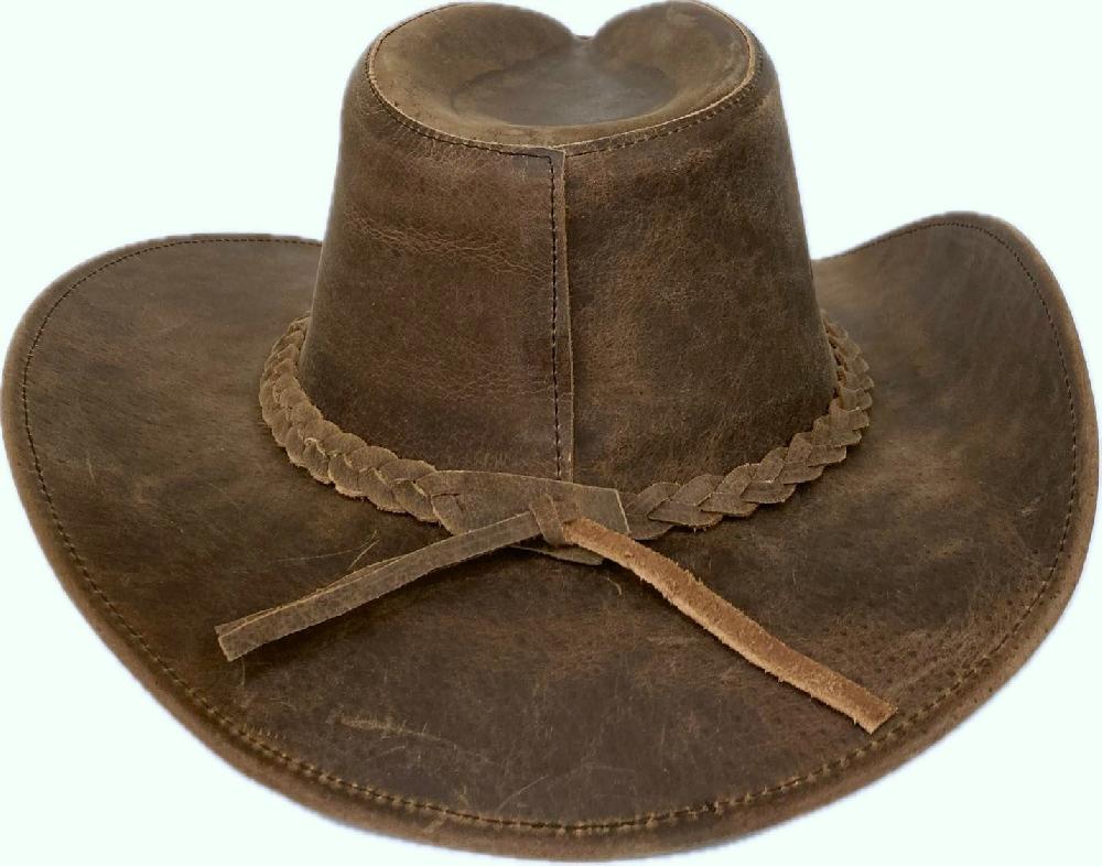 London Milan By Lebo's Distressed Brown Crazy Red Men's Hat With Braided Hatband LM-REDBRAID