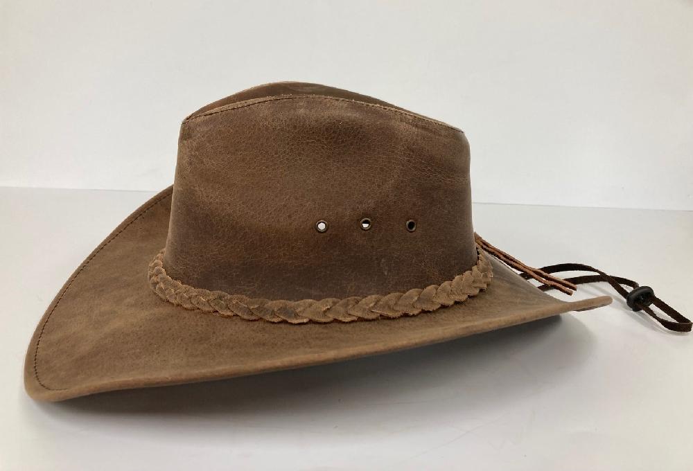 London Milan By Lebo's Distressed Brown Crazy Red Men's Hat With Braided Hatband LM-REDBRAID