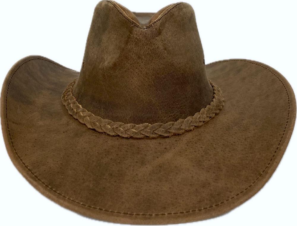 London Milan by Lebo's Distressed Brown Crazy Red Men's Hat with Braided Hatband LM-REDBRAID