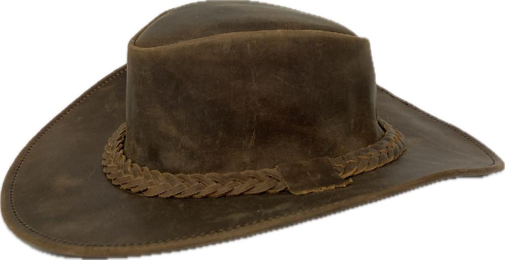 London Milan By Lebo's Distressed Tan Leather Crazy Western Hat LM-BR92