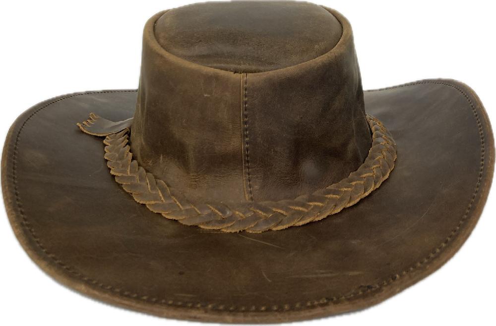 London Milan By Lebo's Distressed Tan Leather Crazy Western Hat LM-BR92