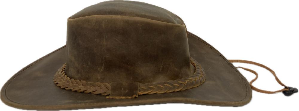London Milan By Lebo's Distressed Tan Leather Crazy Western Hat LM-BR92