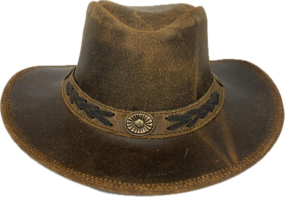 London Milan by Lebo's Distressed Tan Leather Crazy Western Hat LM-T92