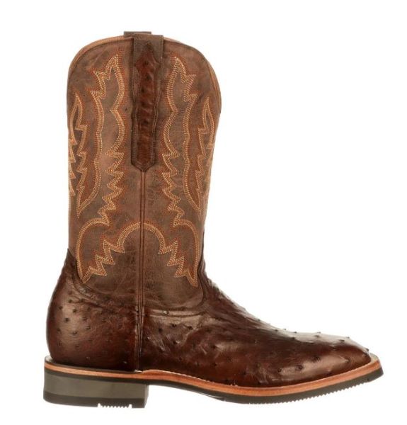 Lucchese Antique Chocolate Rowdy Ostrich 12 Inch W Toe Men's Western Boots M4557.WF-2012