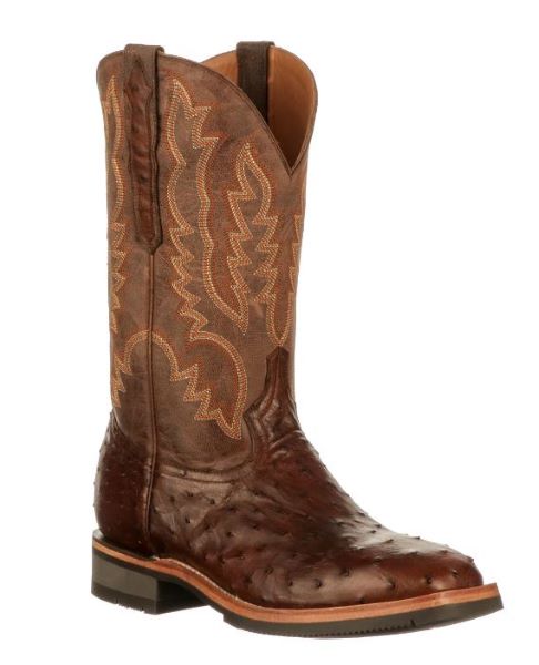 Lucchese Antique Chocolate Rowdy Ostrich 12 inch W Toe Men's Western Boots M4557.WF-2012