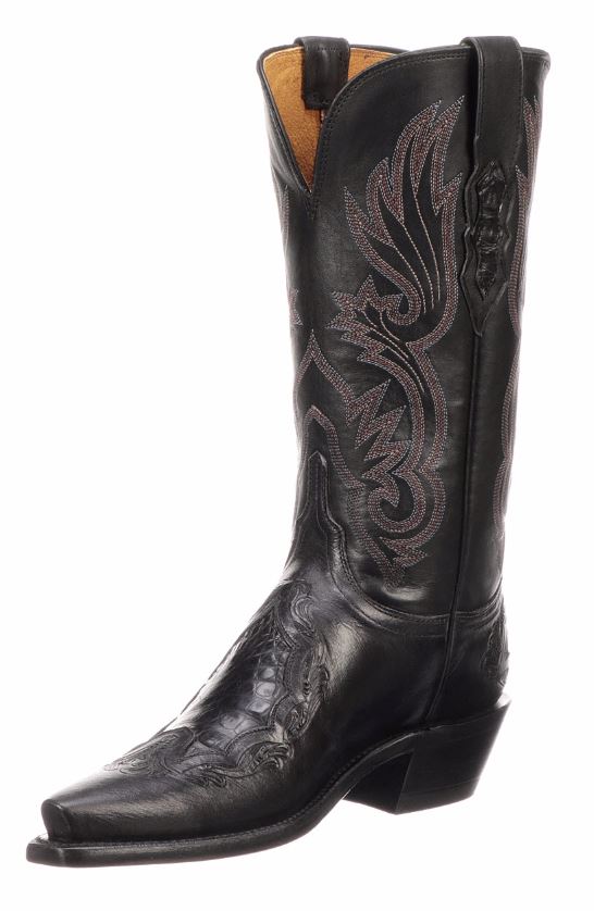 Lucchese Beatrice Belly Caimen And Calf Black Ladies Western Boot N4095.54