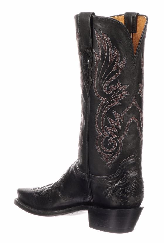 Lucchese Beatrice Belly Caimen And Calf Black Ladies Western Boot N4095.54