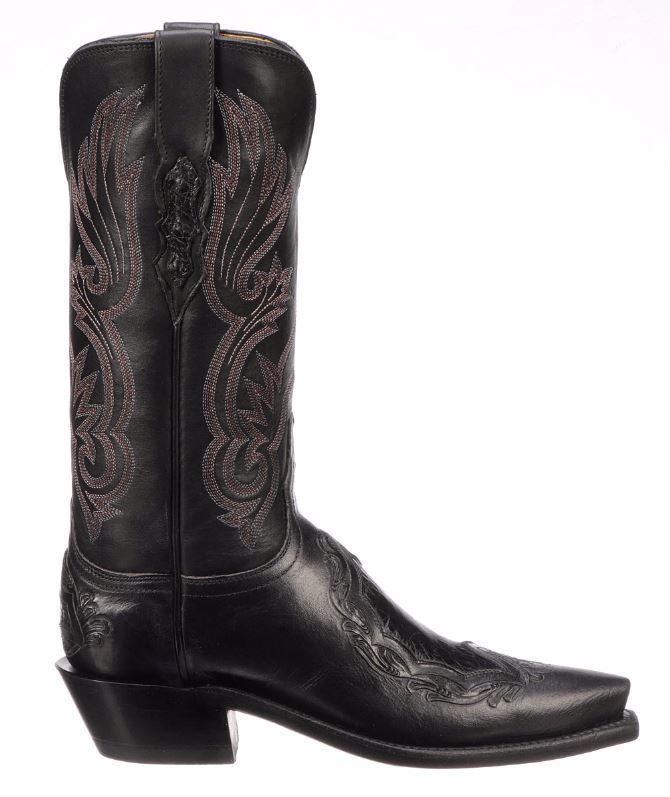 Lucchese Beatrice Belly Caimen And Calf Black Ladies Western Boot N4095.54