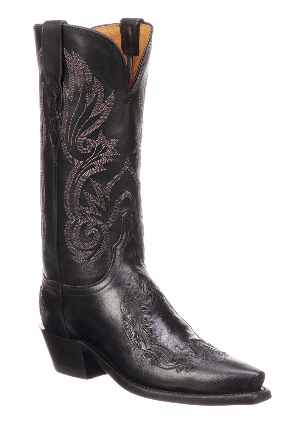 Lucchese Beatrice Belly Caimen and Calf Black Ladies Western Boot N4095.54