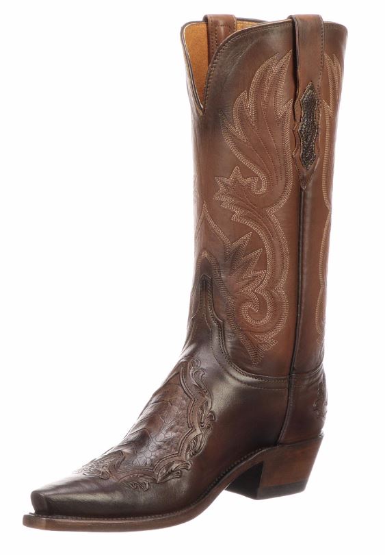 Lucchese Beatrice Ostrich Leg Inlay Chocolate Ladies Western Boots N4093.54