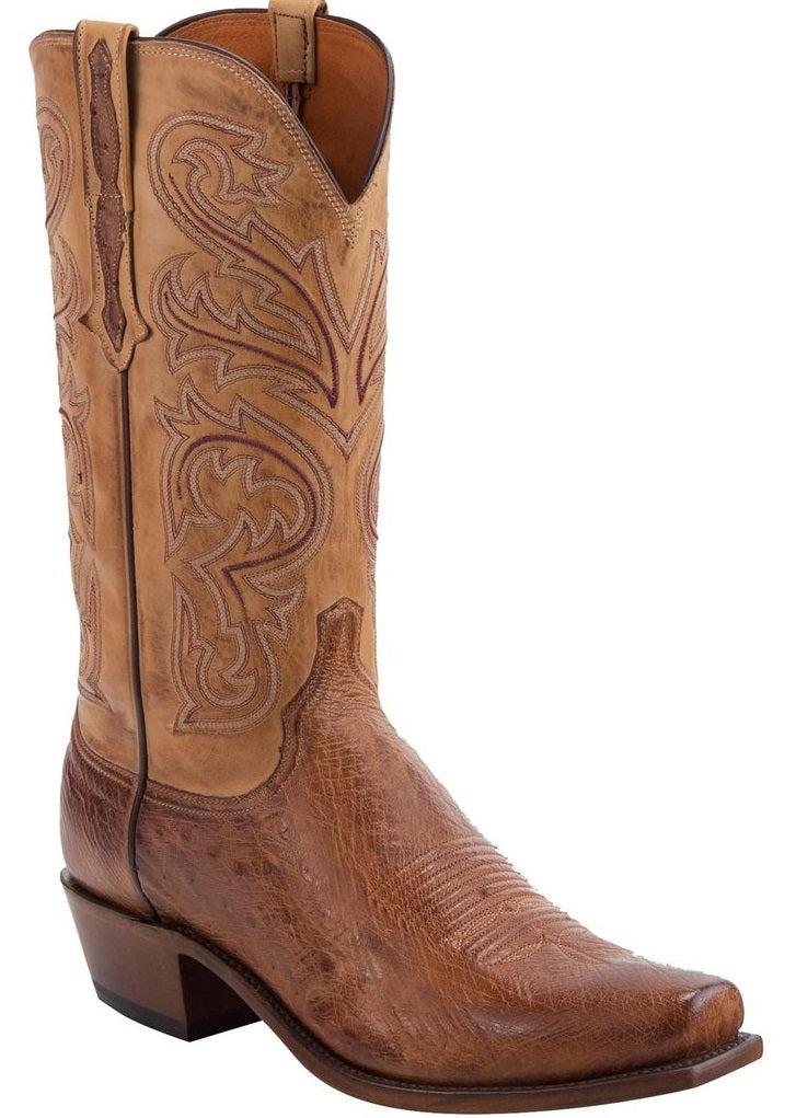 Lucchese Nathan Burnished Barnwood Smooth Ostrich Mens Snip Toe Boots N1160.74