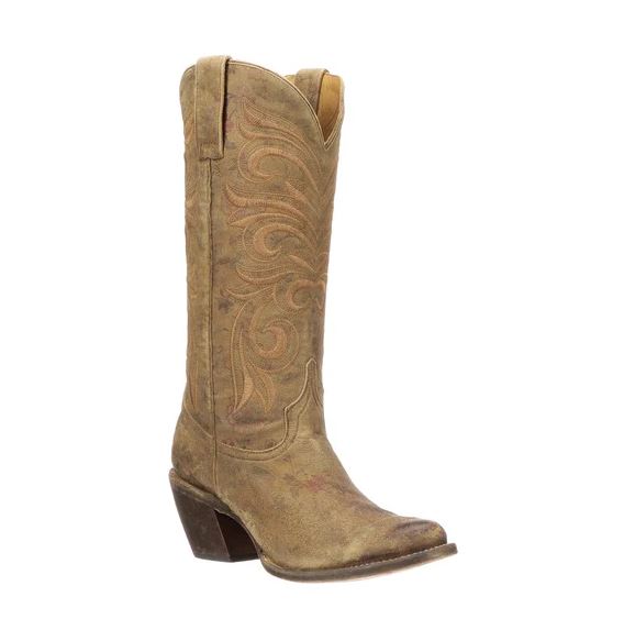 Lucchese Tan Floral Laurelie Women's 13 Inch Cowhide Leather Western Boots M4951-NA