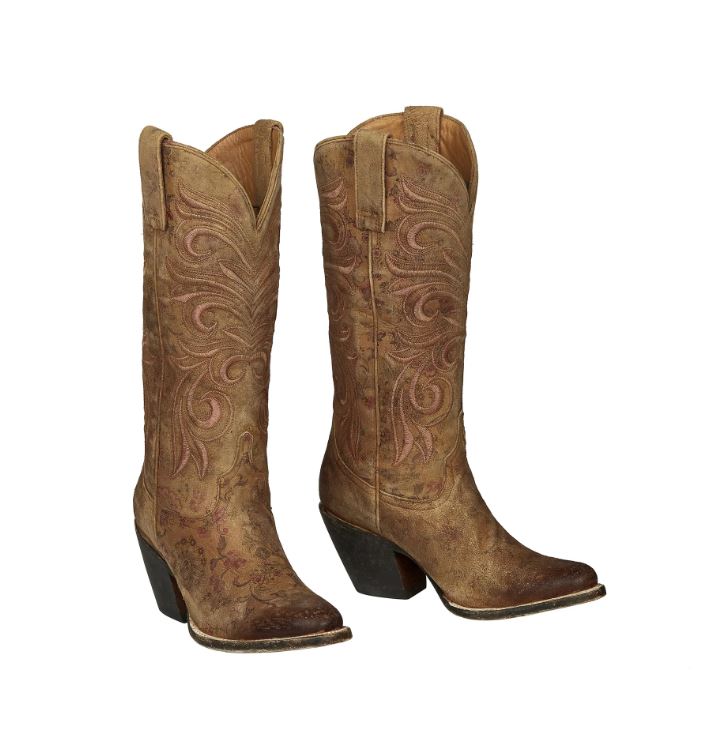 Lucchese Tan Floral Laurelie Women's 13 Inch Cowhide Leather Western Boots M4951-NA