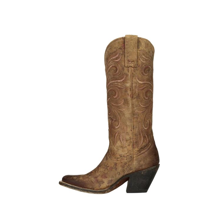 Lucchese Tan Floral Laurelie Women's 13 Inch Cowhide Leather Western Boots M4951-NA