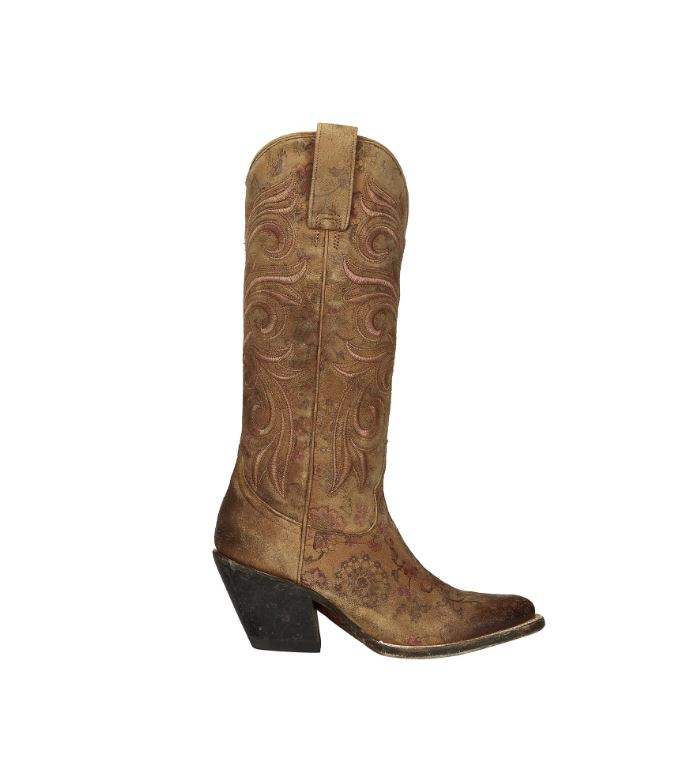Lucchese Tan Floral Laurelie Women's 13 inch Cowhide Leather Western Boots M4951-NA