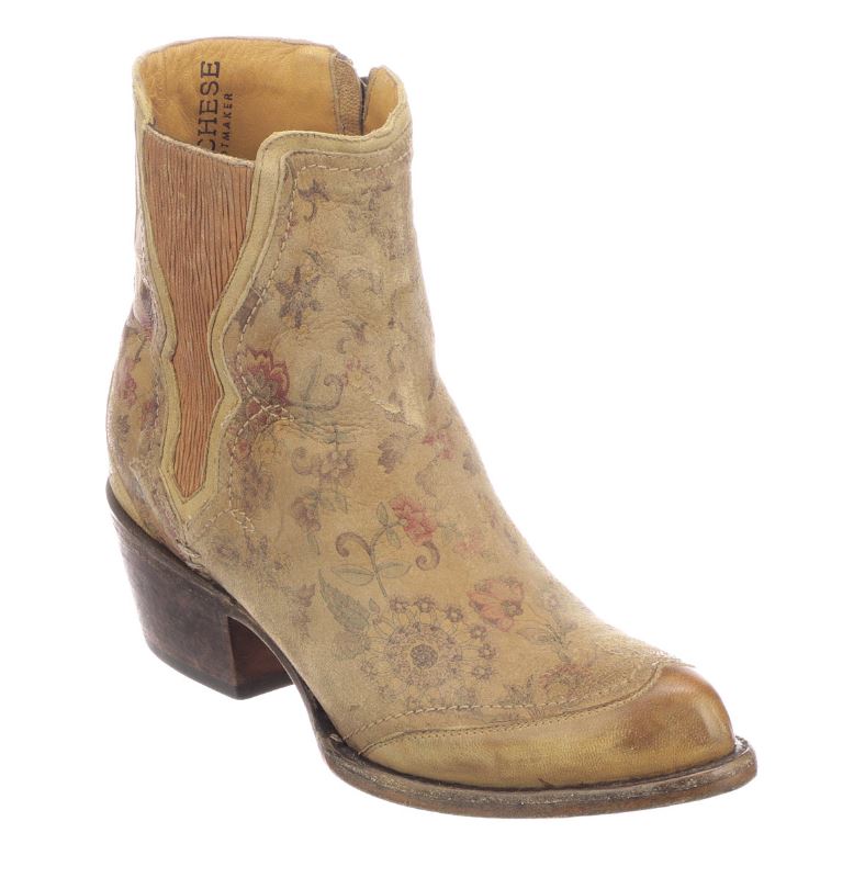Lucchese Tan Floral Print Gia Womens Short Western Boots M5061