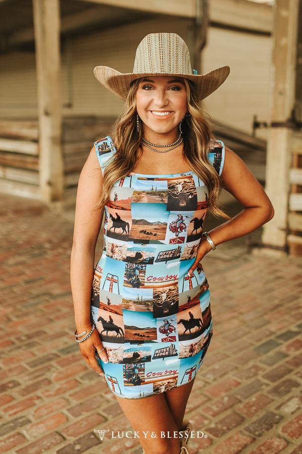 Lucky & Blessed Collage Western Tank Dress DR291