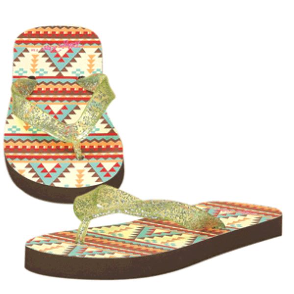M and F Green Glitter Mila Aztec Girls Flip Flop 4209828