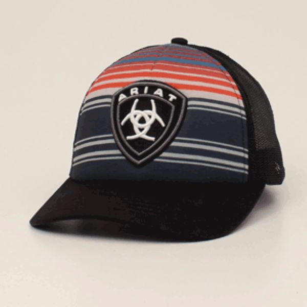 M and F Western Ariat Black Hat with Multi Stripes A300027001