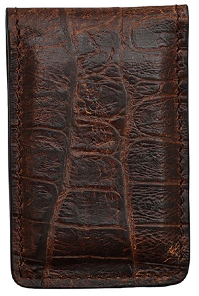 M and F Western Cognac Croc Print Leather Money Clip DMC192